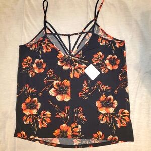 NWT Free People Floral Tank, S, black/orange